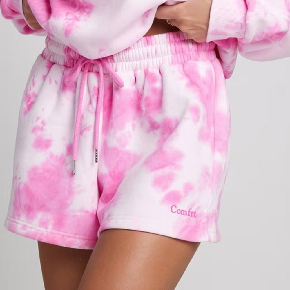Comfrt Minimalist Shorts Strawberry Swirl Pink Tie Dye Fleece Size Medium